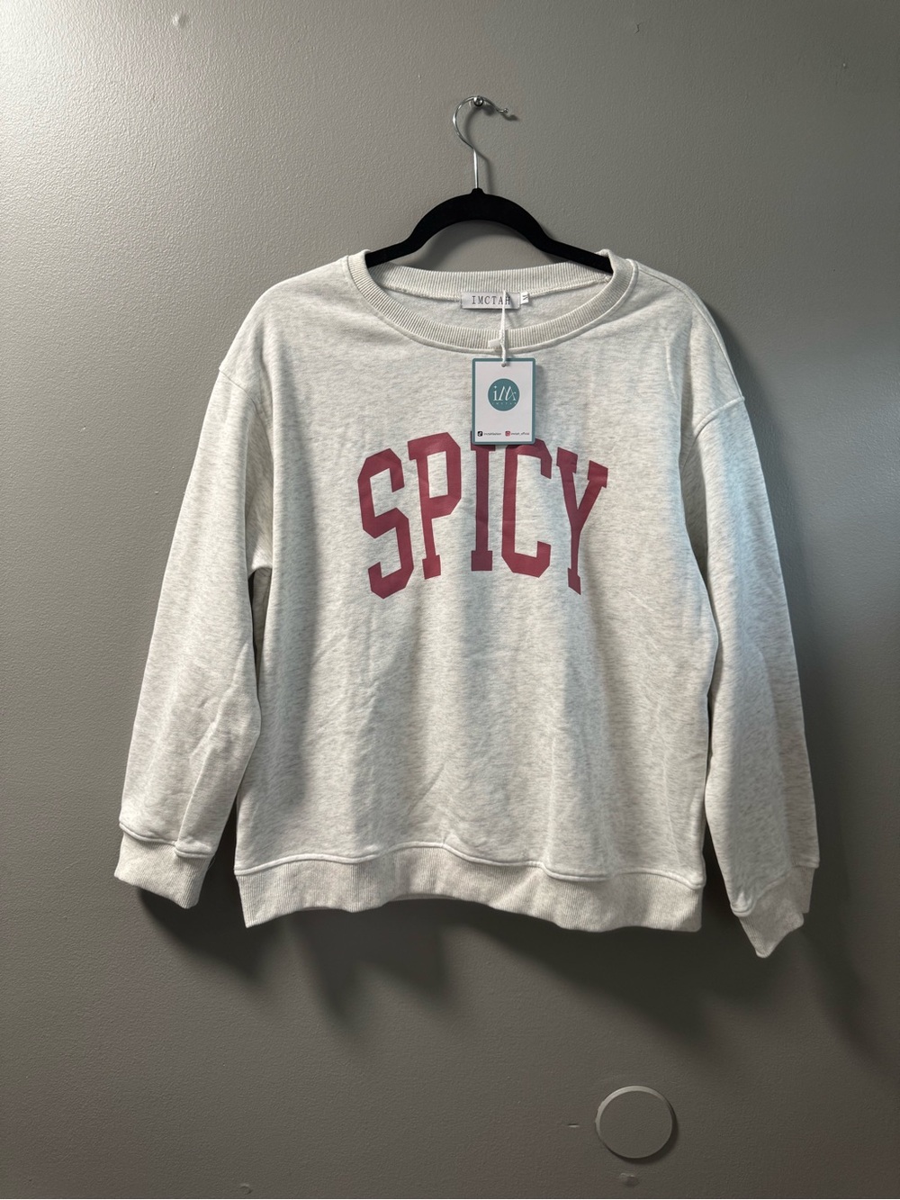 IMCTAH Medium Spicy Graphic Crewneck Sweatshirt - Light Gray
